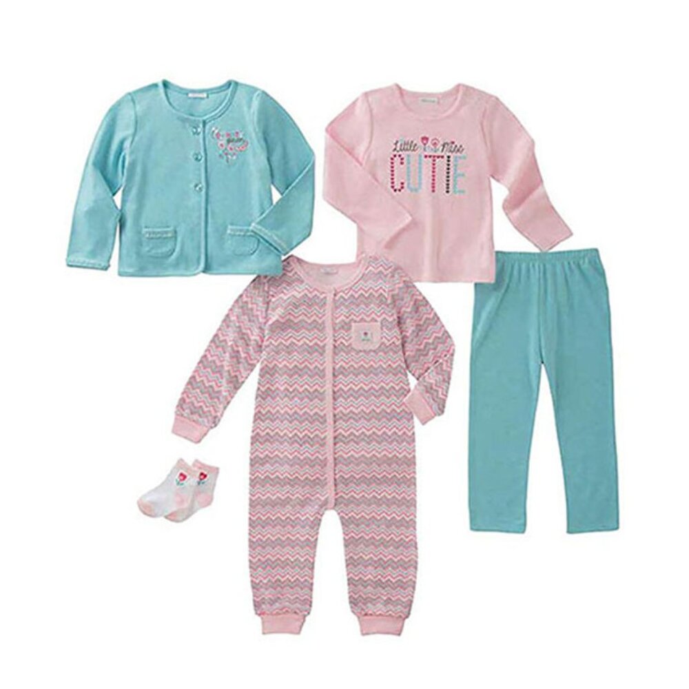 New Absorba Baby Girls 5 Piece Set Bodysuit 2 Tops Pants Socks 6 Month